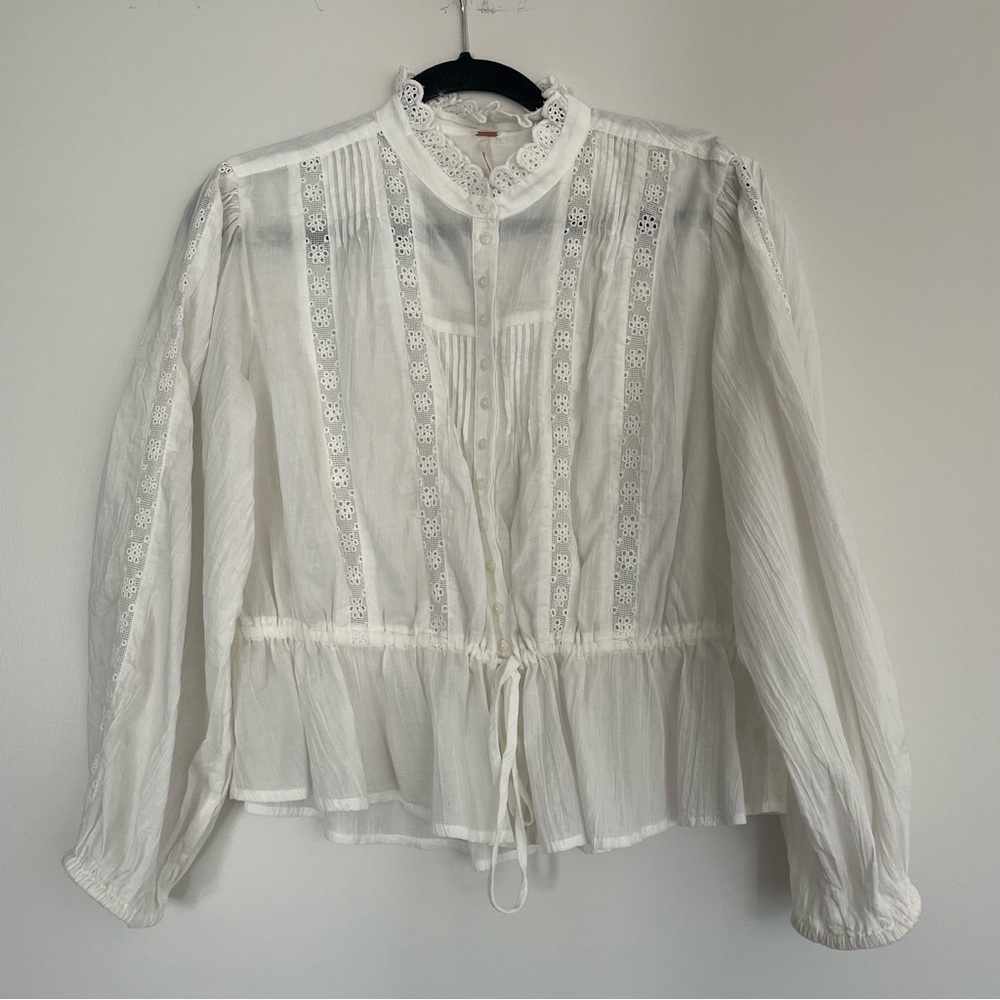 Free People White Lace Detail Blouse